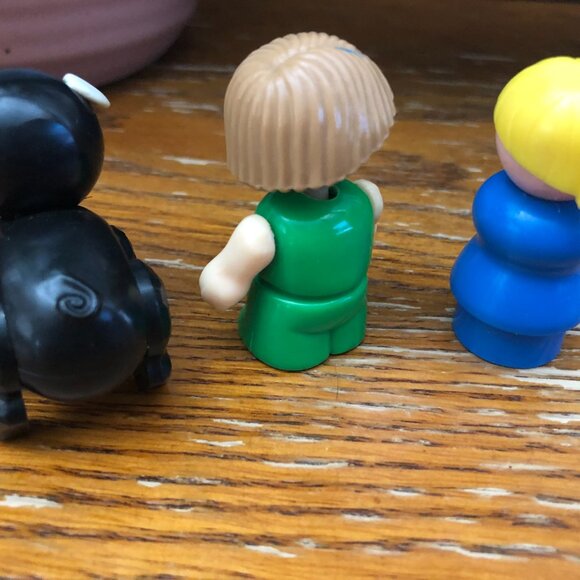 Fisher Price Little People- Black Pig with Ears Lady Blue Body, Man Movable Arms - Picture 2 of 9